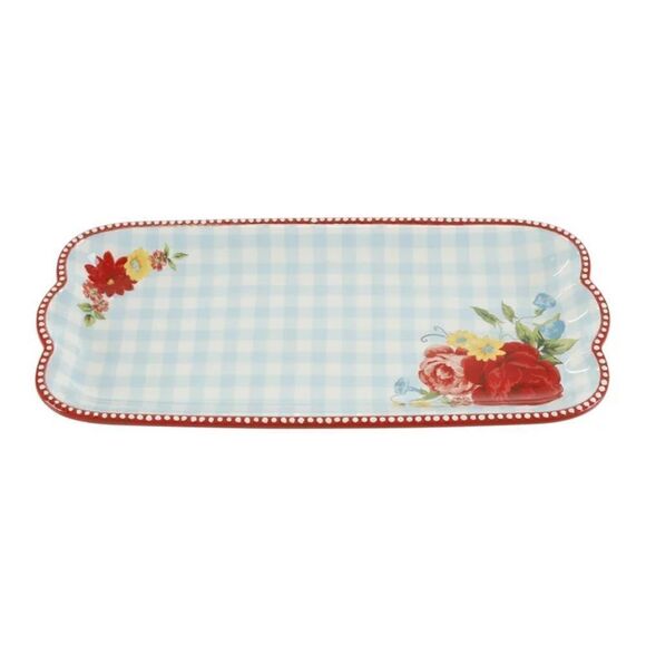 🦋 New Pioneer Woman Sweet Rose Gingham Serving Tray, Qty 1, Rectangler - Picture 3 of 5